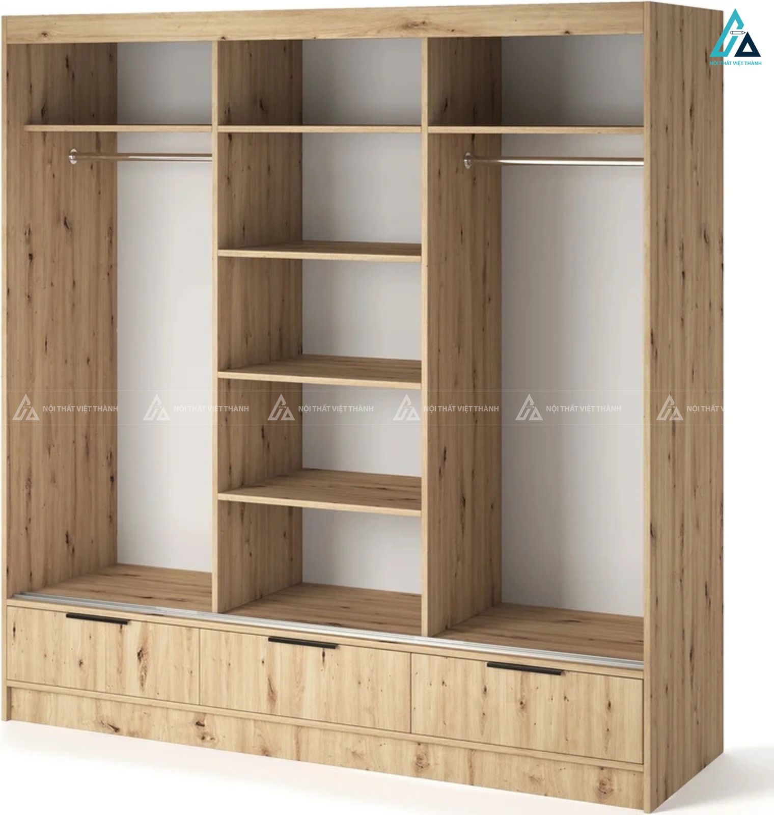 Mẫu tủ áo gỗ tự nhiên nan dọc kết hợp gương soi tiện dụng 3