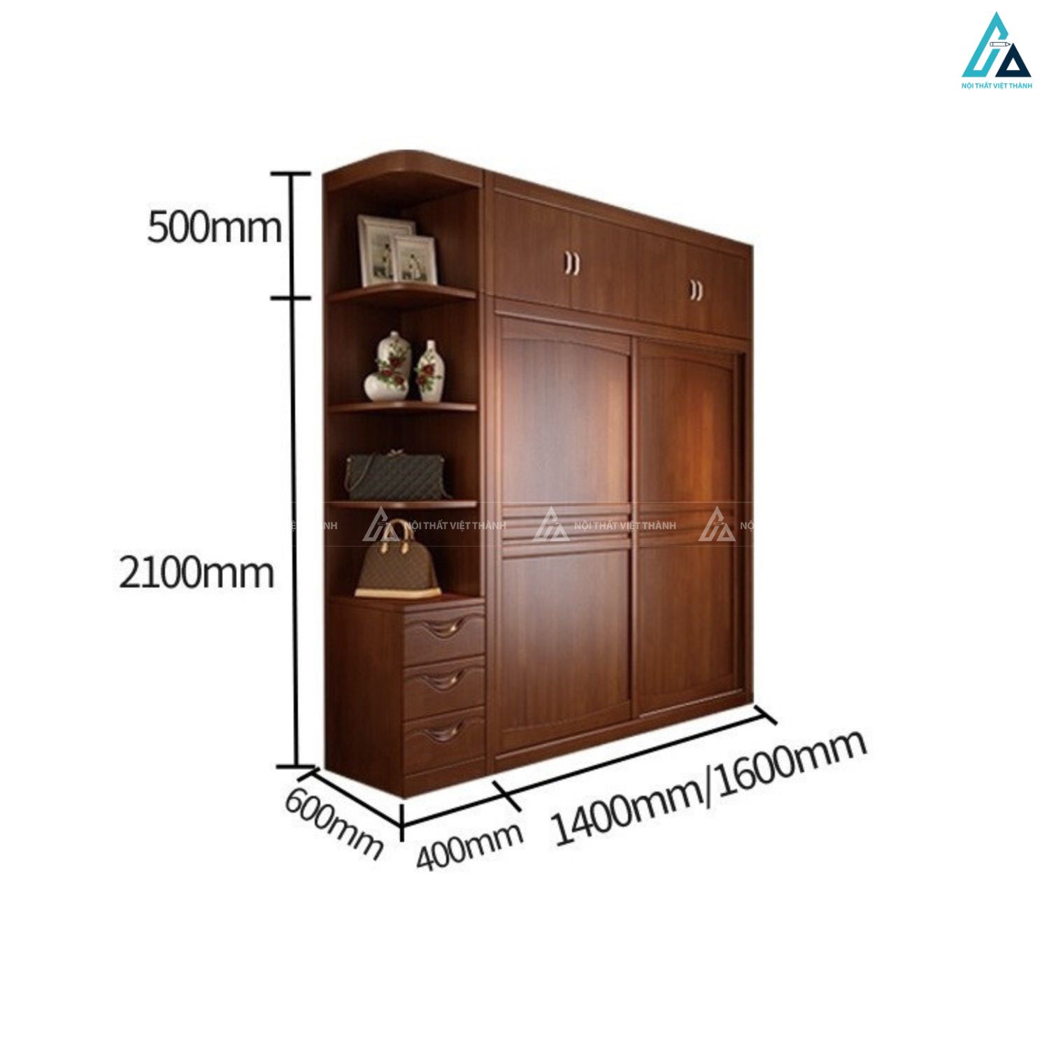 Mẫu tủ áo gỗ tự nhiên 3 cánh kèm kệ decor hiện đại cho phòng ngủ 4