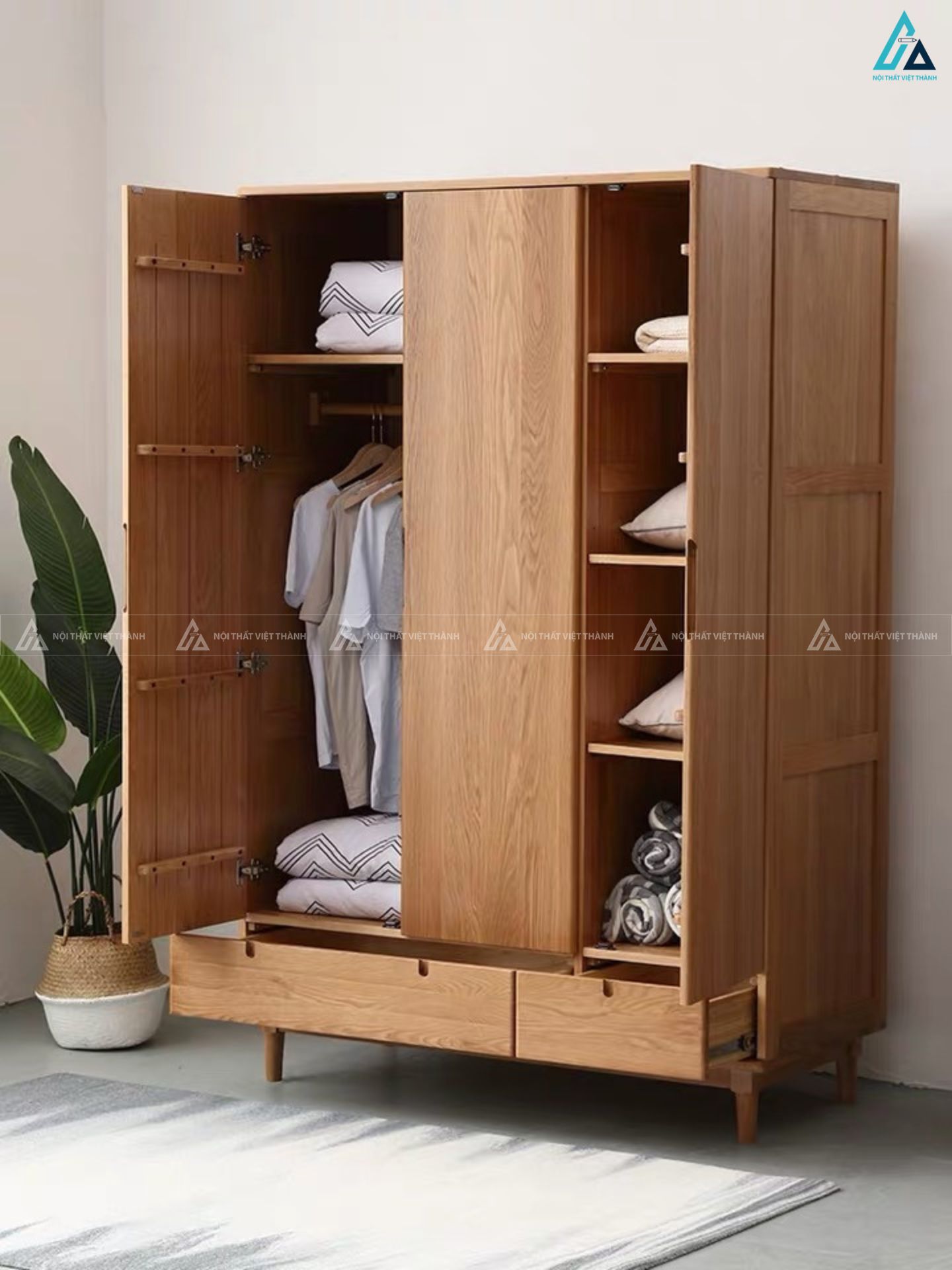 Tủ quần áo gỗ tự nhiên cao cấp phong cách Bắc Âu sang trọng 2