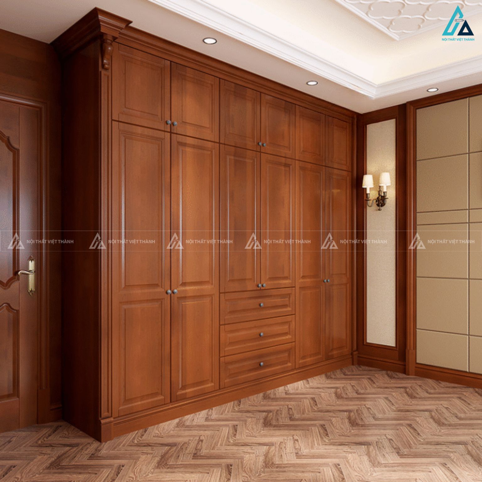 Tủ quần áo gỗ tự nhiên thiết kế cổ điển sang trọng cho phòng ngủ 1