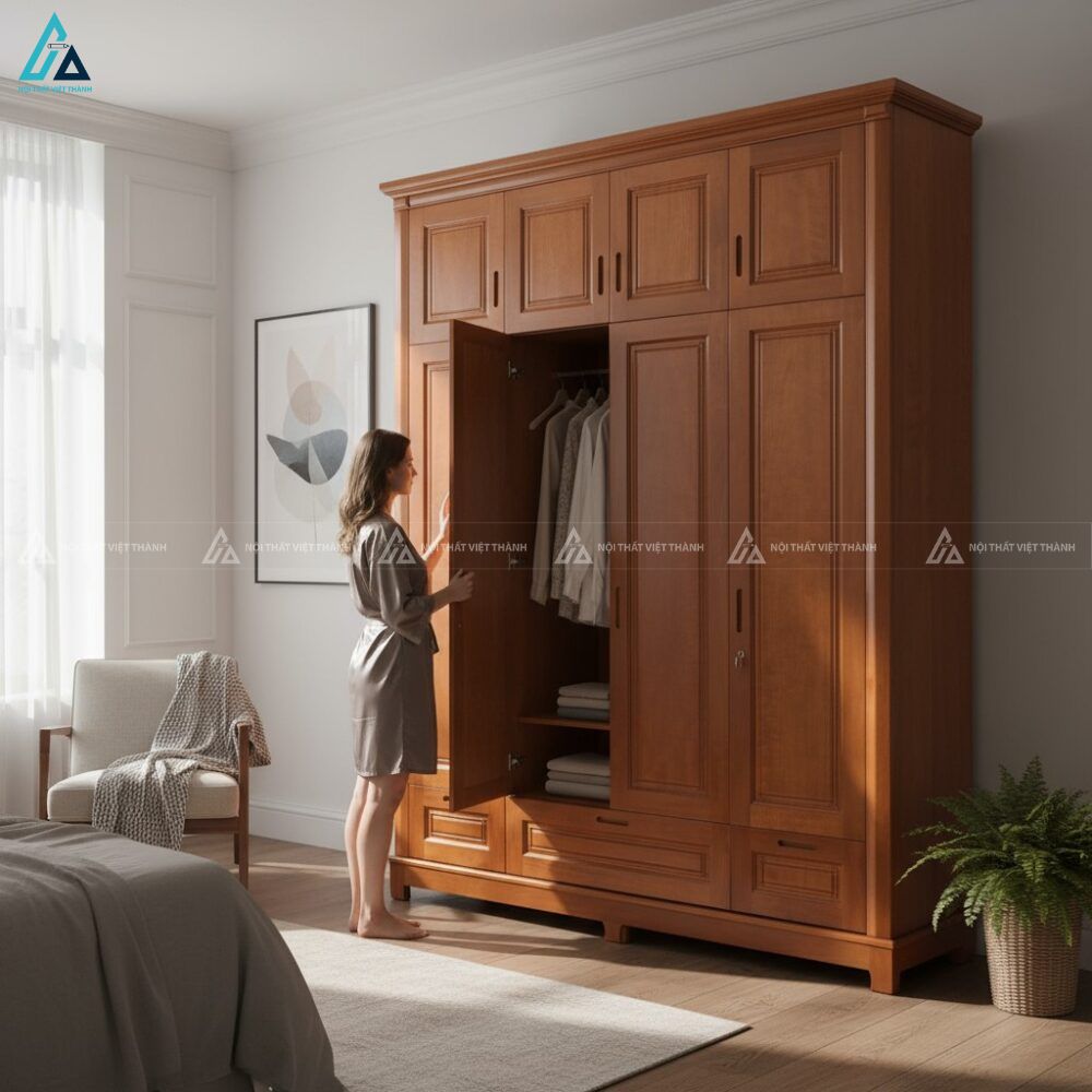 Tủ quần áo gỗ tự nhiên 4 cánh kiểu dáng truyền thống sang trọng 1