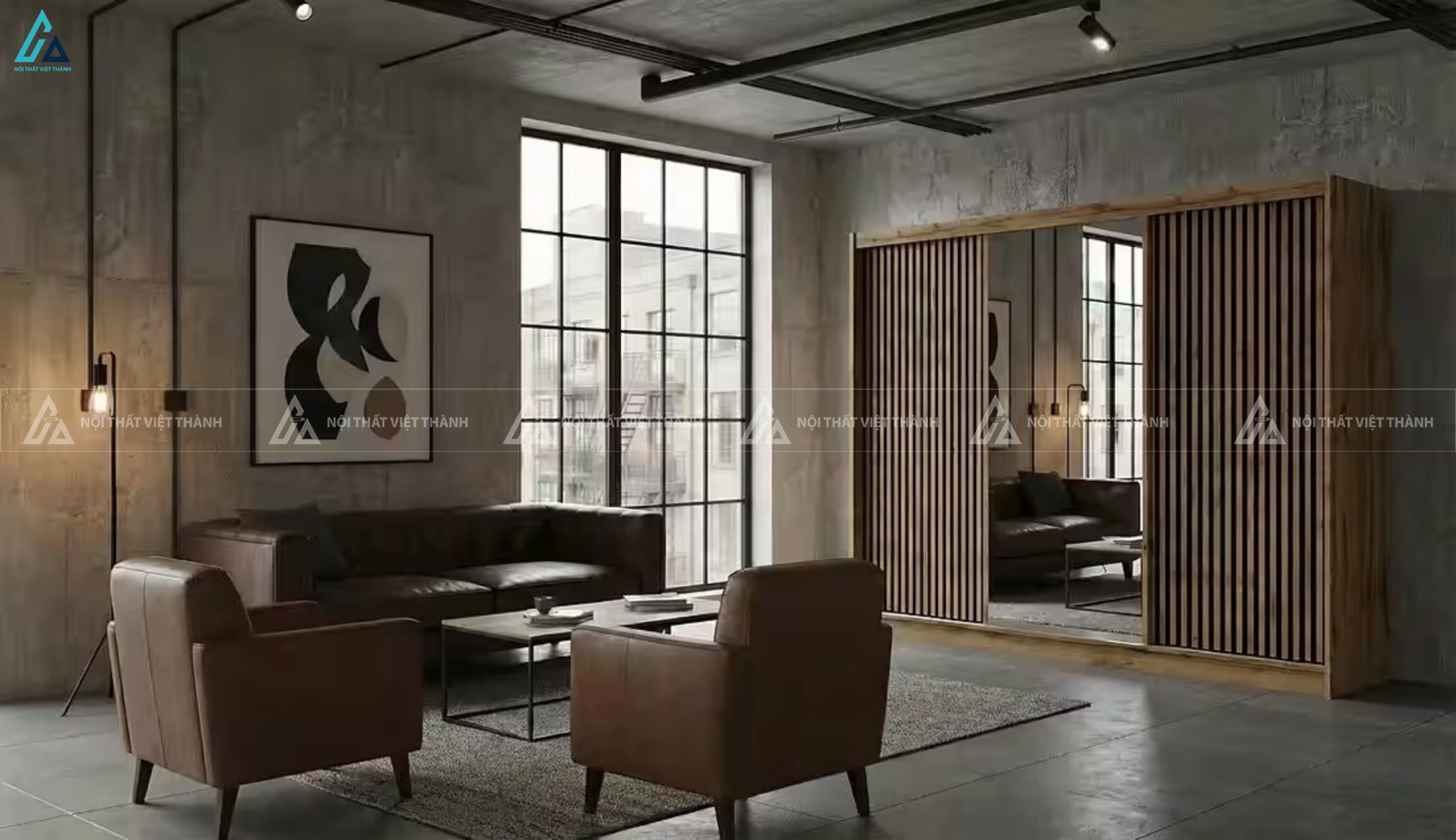Tủ quần áo gỗ tự nhiên cửa lùa hiện đại kết hợp gương soi sang trọng 2