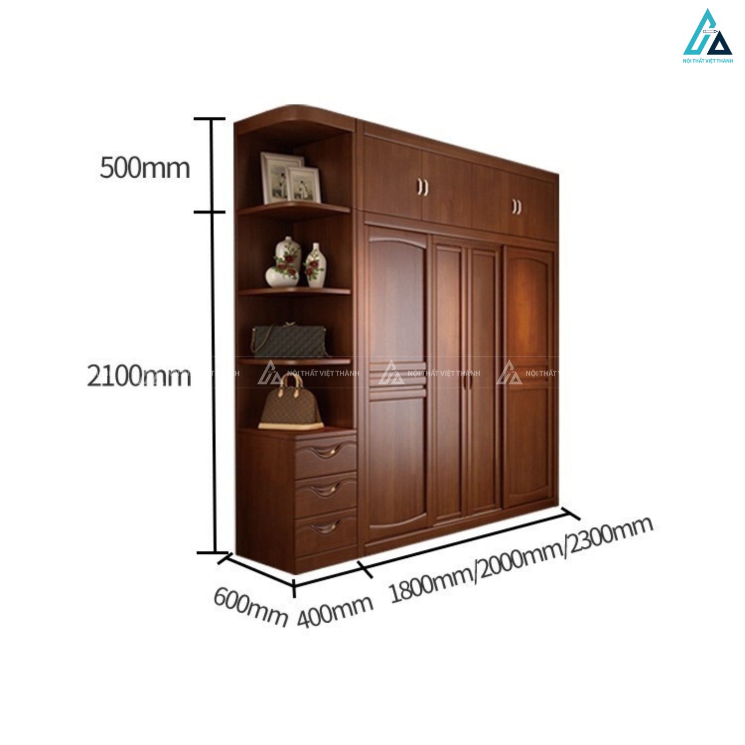 Mẫu tủ áo gỗ tự nhiên 3 cánh kèm kệ decor hiện đại cho phòng ngủ 5