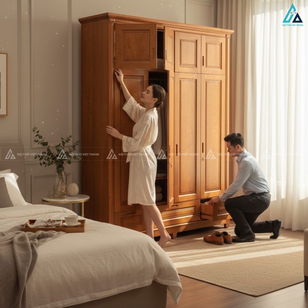 Tủ quần áo gỗ tự nhiên 4 cánh kiểu dáng truyền thống sang trọng 2