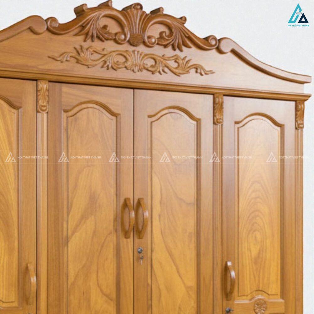 Mẫu tủ áo gỗ tự nhiên 4 cánh chạm khắc tinh xảo cho phòng ngủ 2