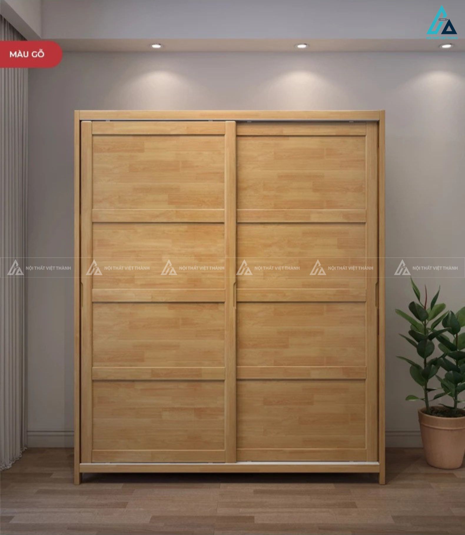 Tủ quần áo gỗ tự nhiên cửa lùa hiện đại tối ưu không gian phòng ngủ