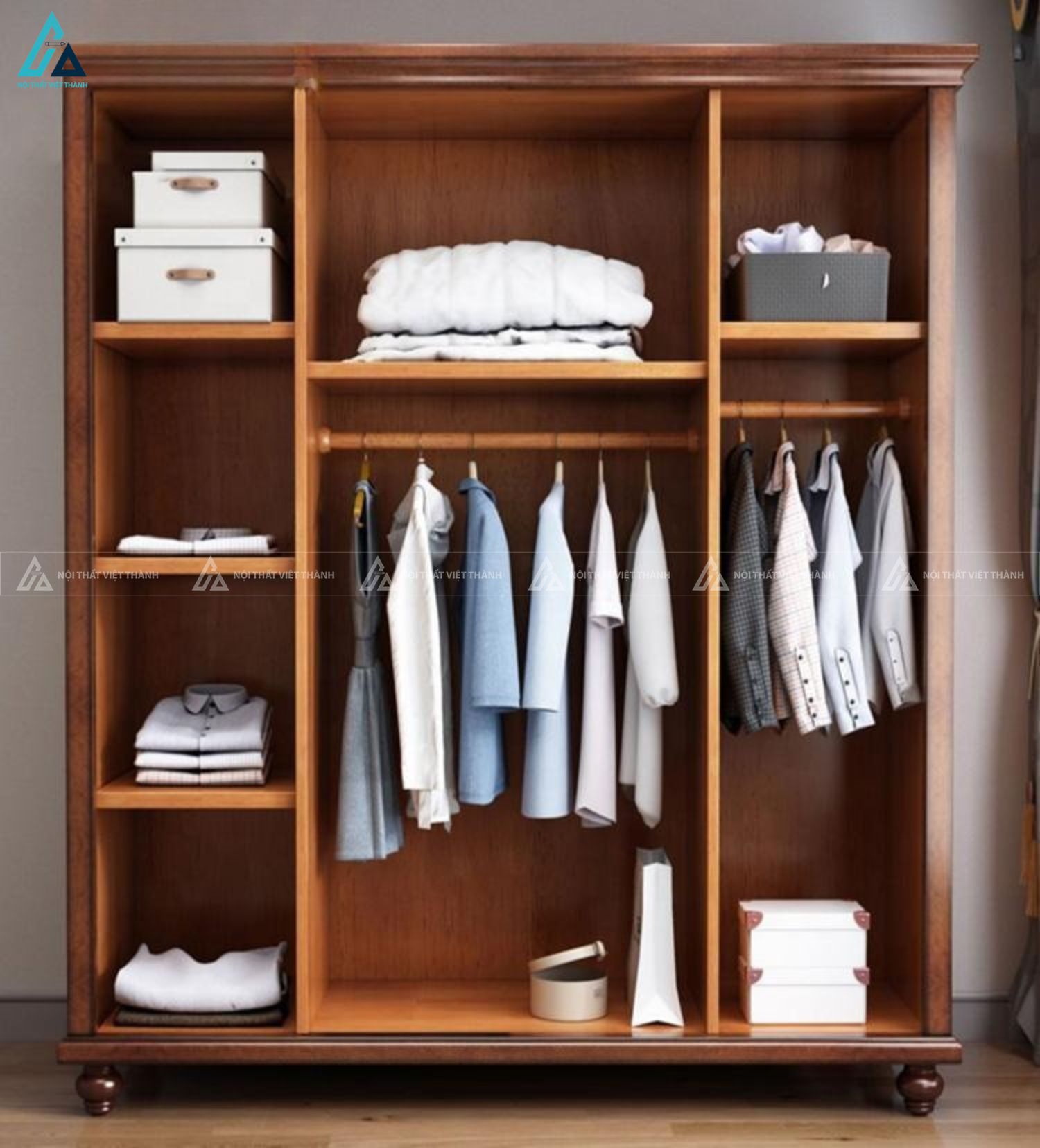 Tủ quần áo gỗ tự nhiên 4 cánh kiểu dáng tân cổ điển sang trọng 2
