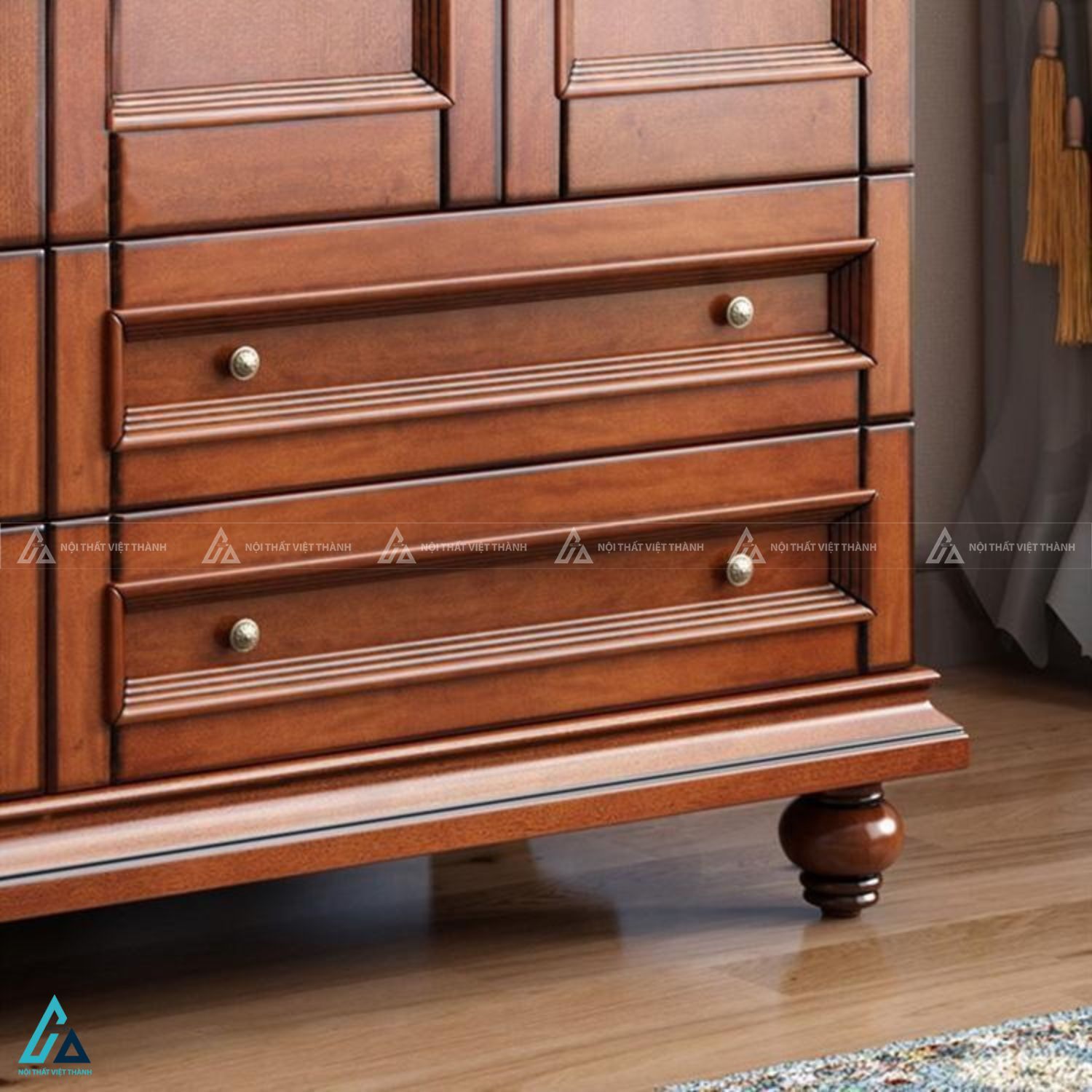 Tủ quần áo gỗ tự nhiên 4 cánh sang trọng phong cách cổ điển 3