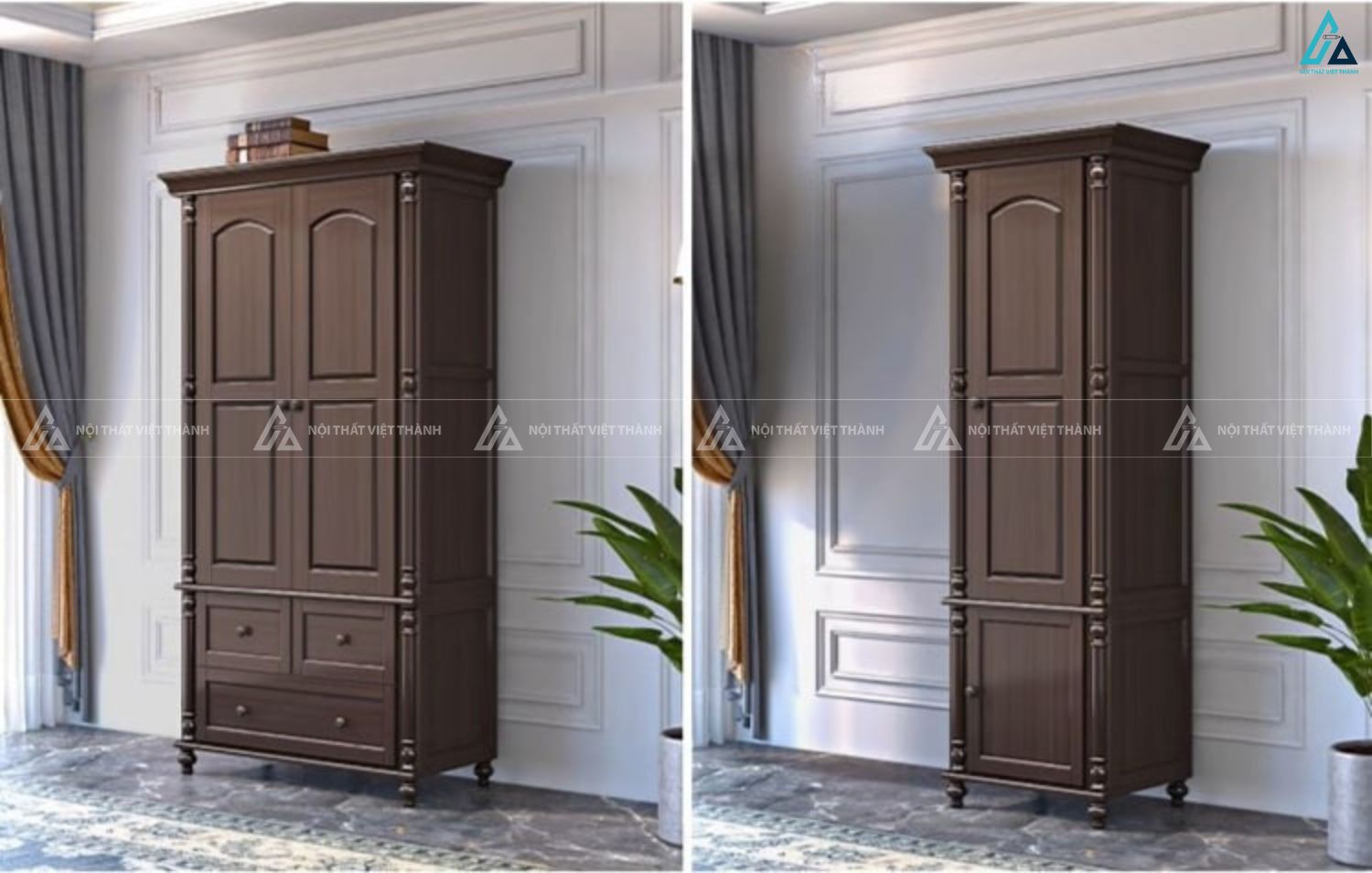 Tủ quần áo gỗ tự nhiên tân cổ điển sang trọng cho phòng ngủ 5