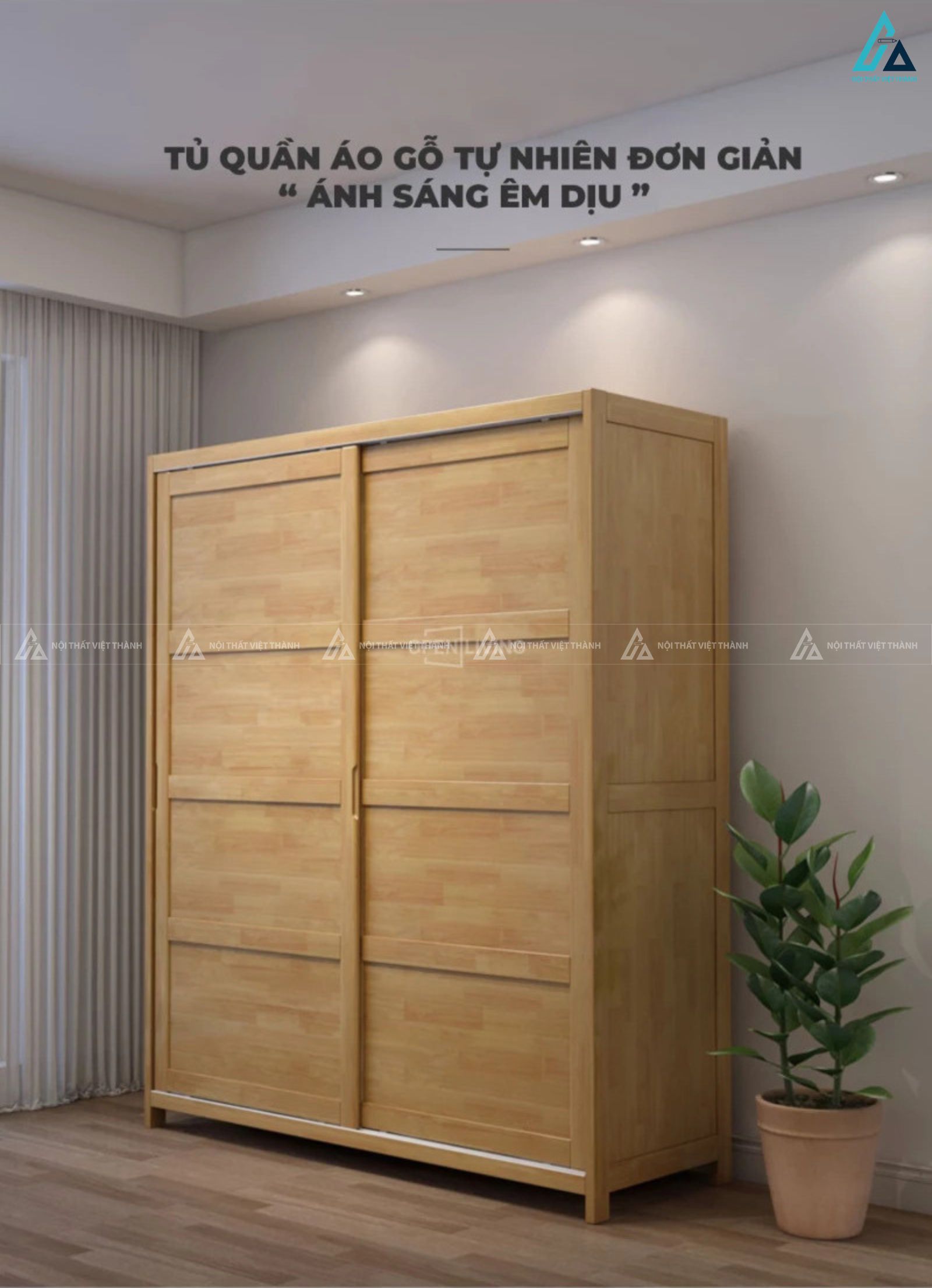 Tủ quần áo gỗ tự nhiên cửa lùa hiện đại tối ưu không gian phòng ngủ 3
