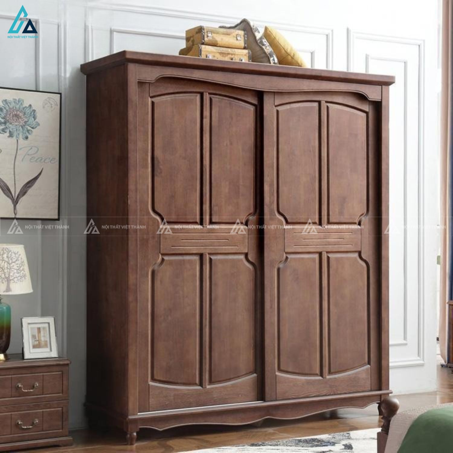 Tủ quần áo gỗ tự nhiên cánh lùa phong cách tân cổ điển sang trọng 2