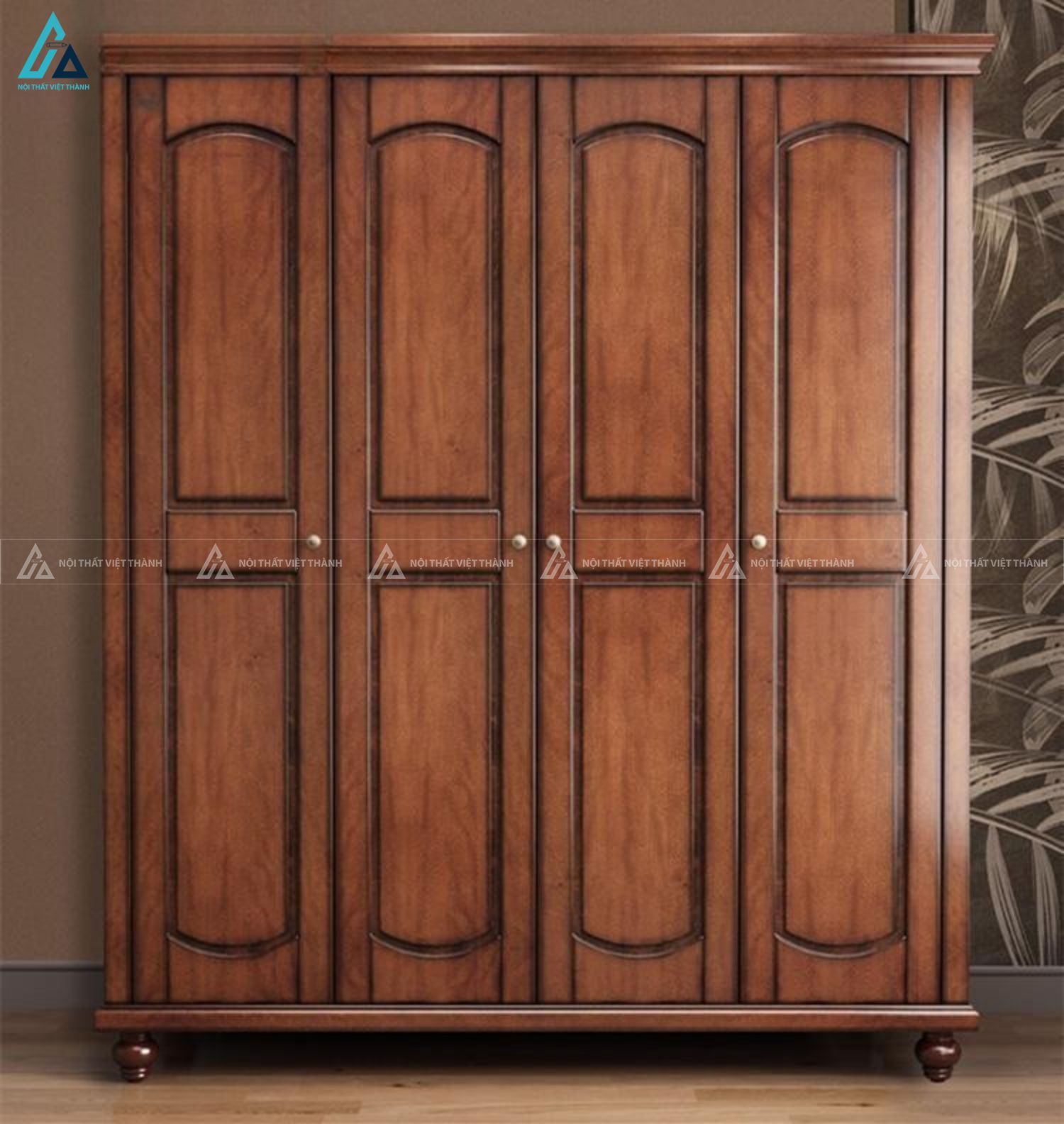 Tủ quần áo gỗ tự nhiên 4 cánh kiểu dáng tân cổ điển sang trọng