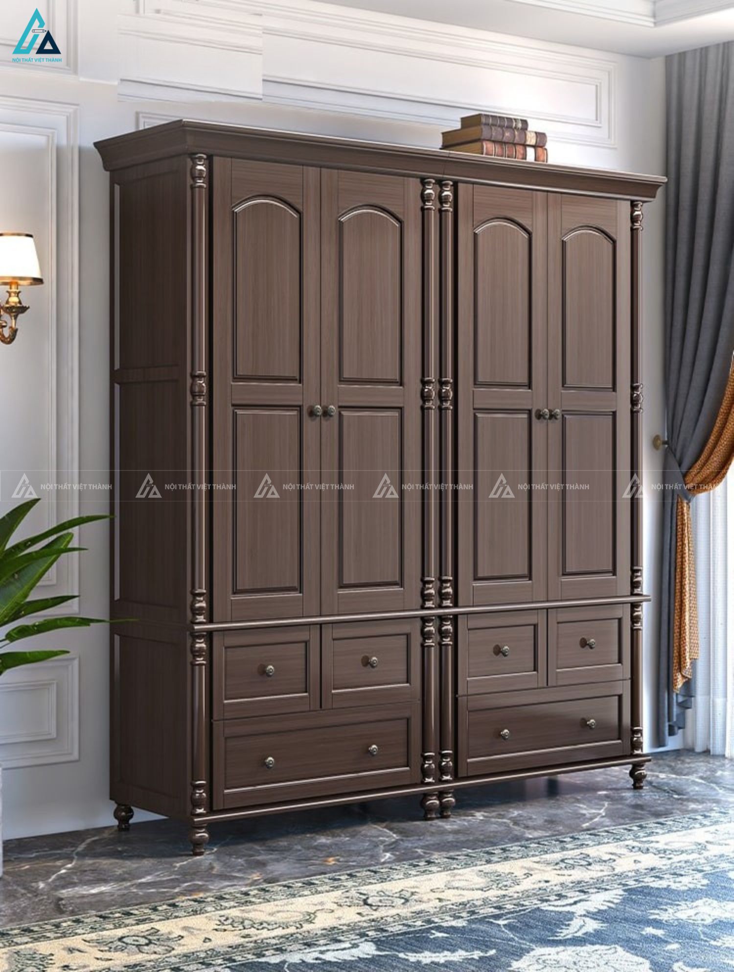 Tủ quần áo gỗ tự nhiên tân cổ điển sang trọng cho phòng ngủ 2