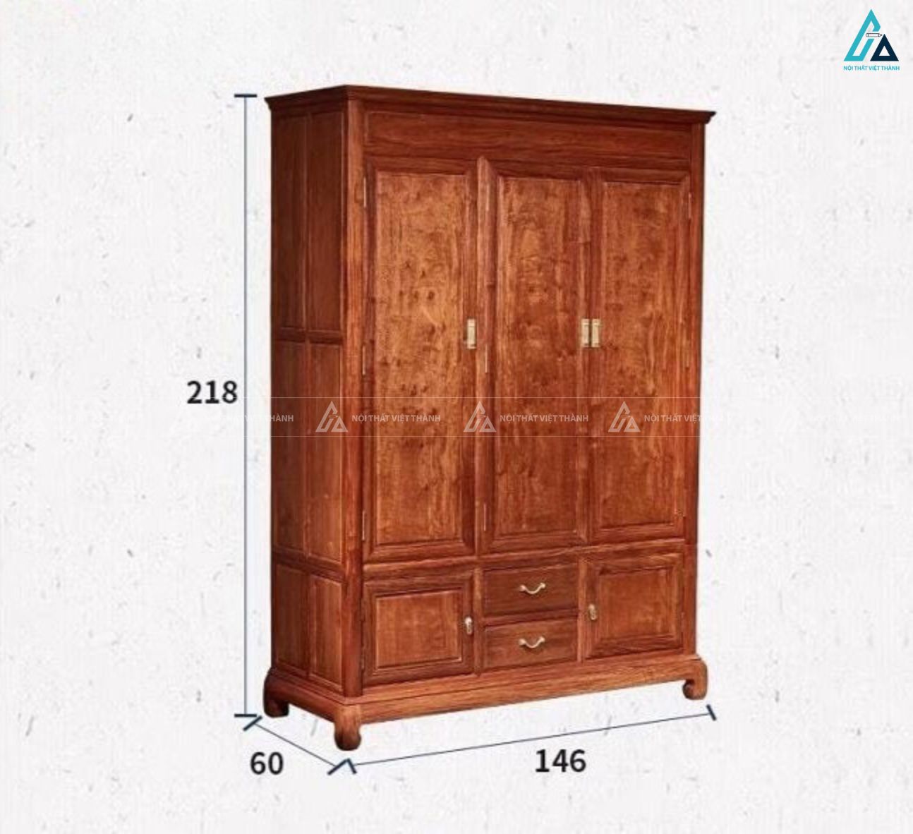 Tủ quần áo gỗ tự nhiên màu trầm sang trọng phong cách Á Đông độc đáo 7