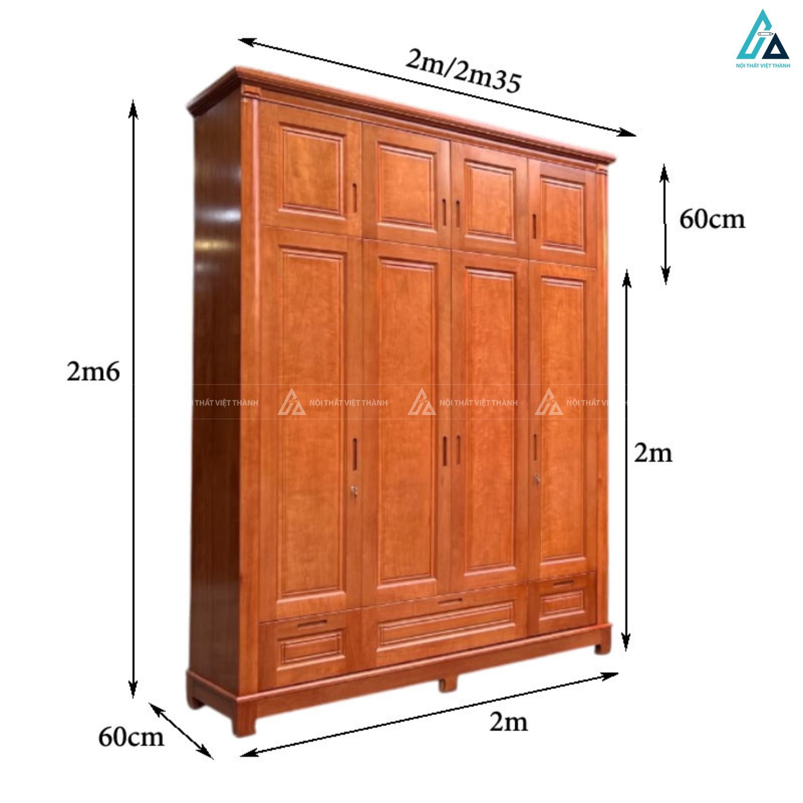 Tủ quần áo gỗ tự nhiên 4 cánh kiểu dáng truyền thống sang trọng 5