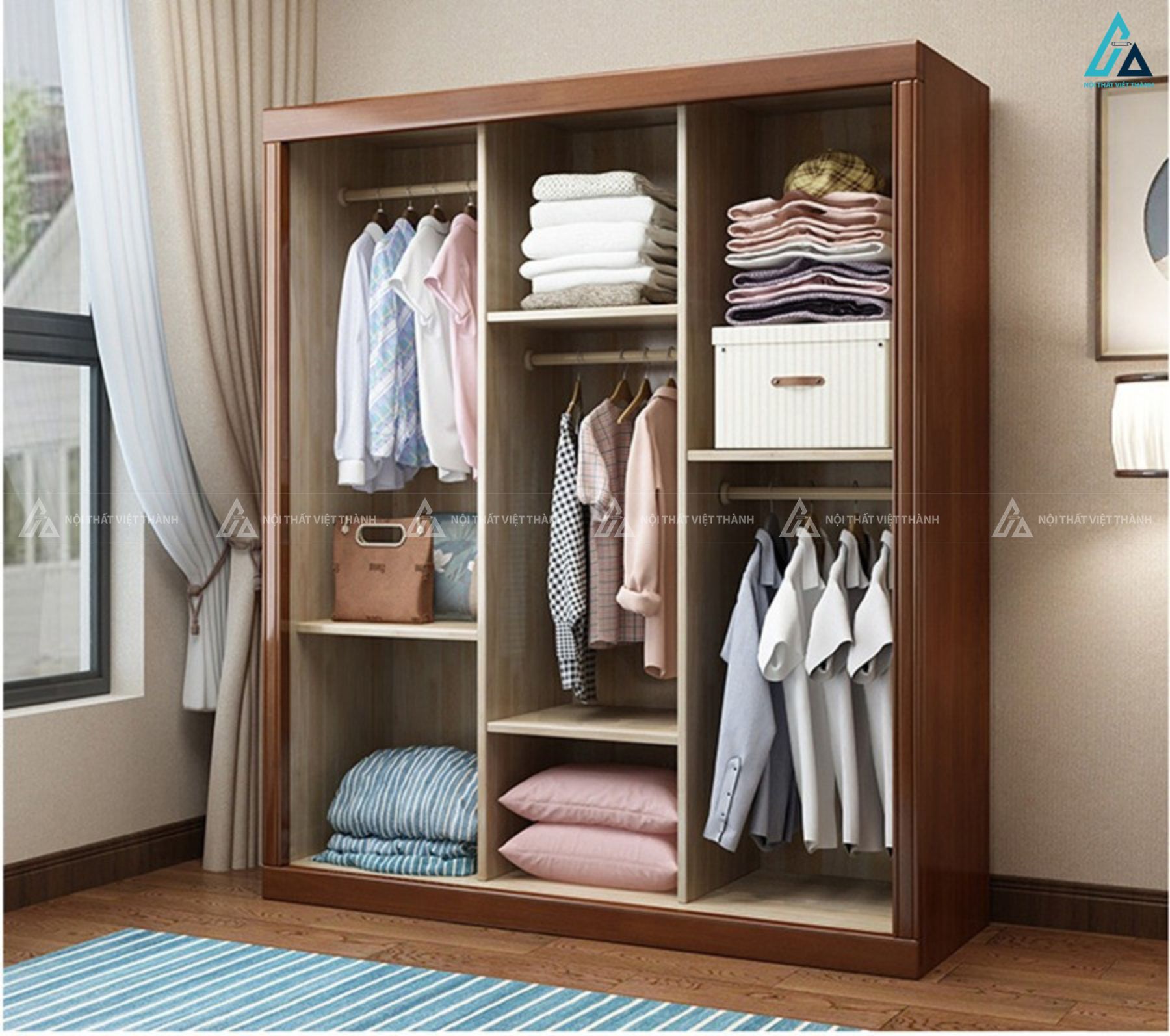 Tủ quần áo gỗ tự nhiên chạm khắc tinh xảo kèm kệ trưng bày đa năng 3