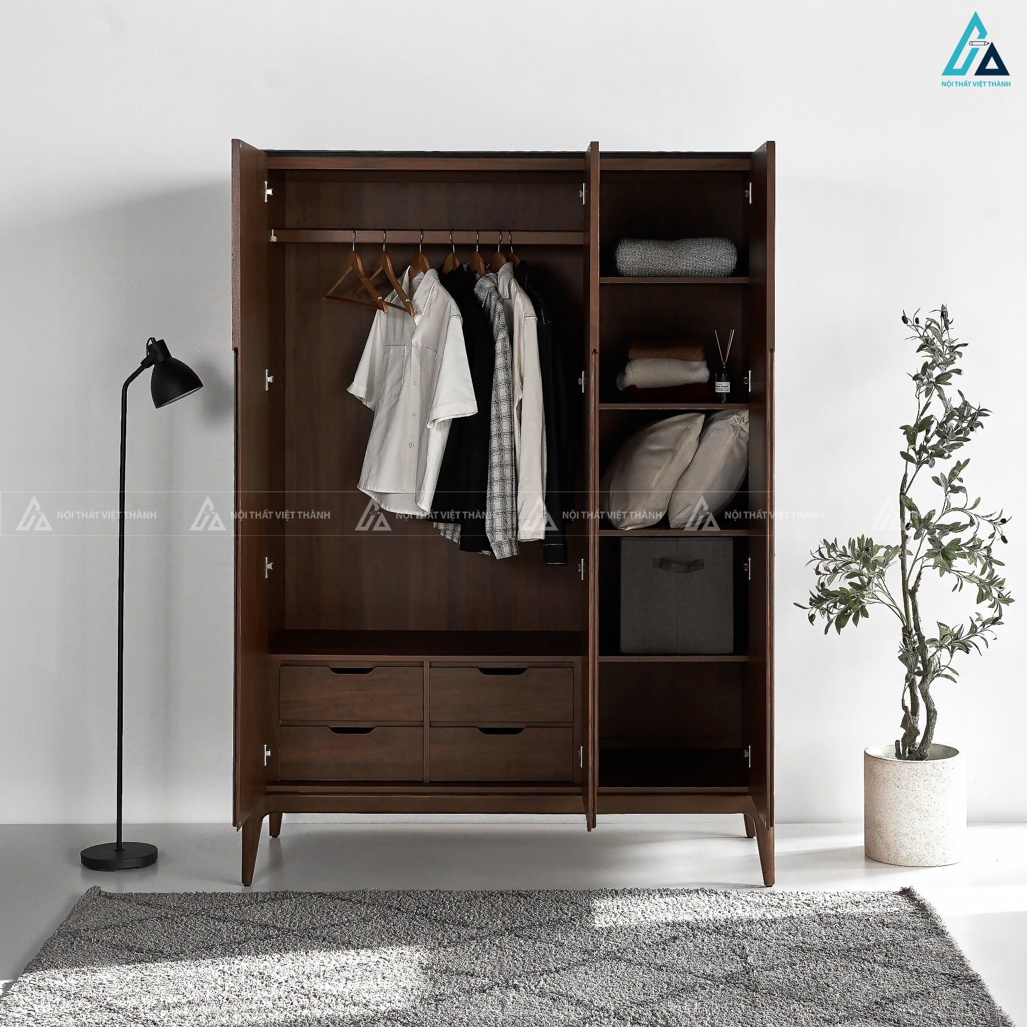 Tủ quần áo gỗ tự nhiên thiết kế tối giản hiện đại sang trọng 2