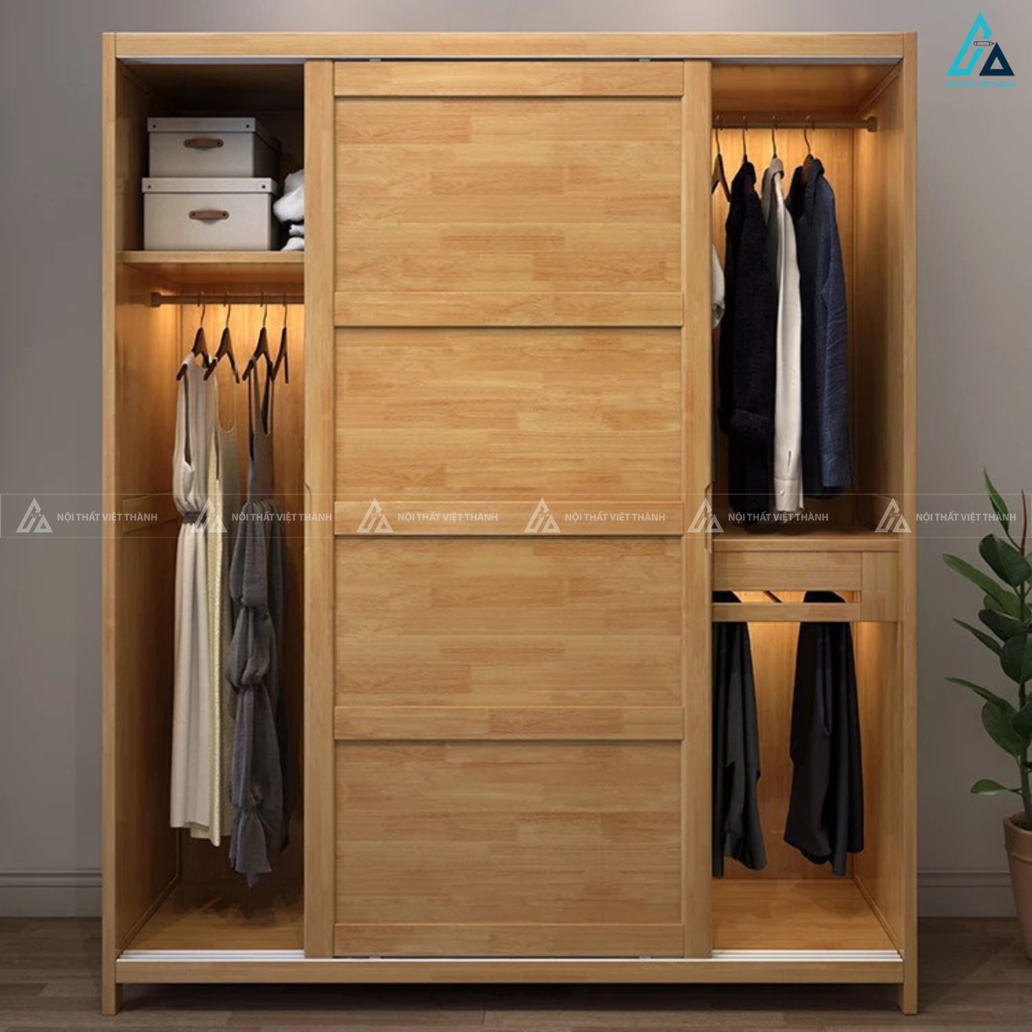 Tủ quần áo gỗ tự nhiên cửa lùa hiện đại tối ưu không gian phòng ngủ 2