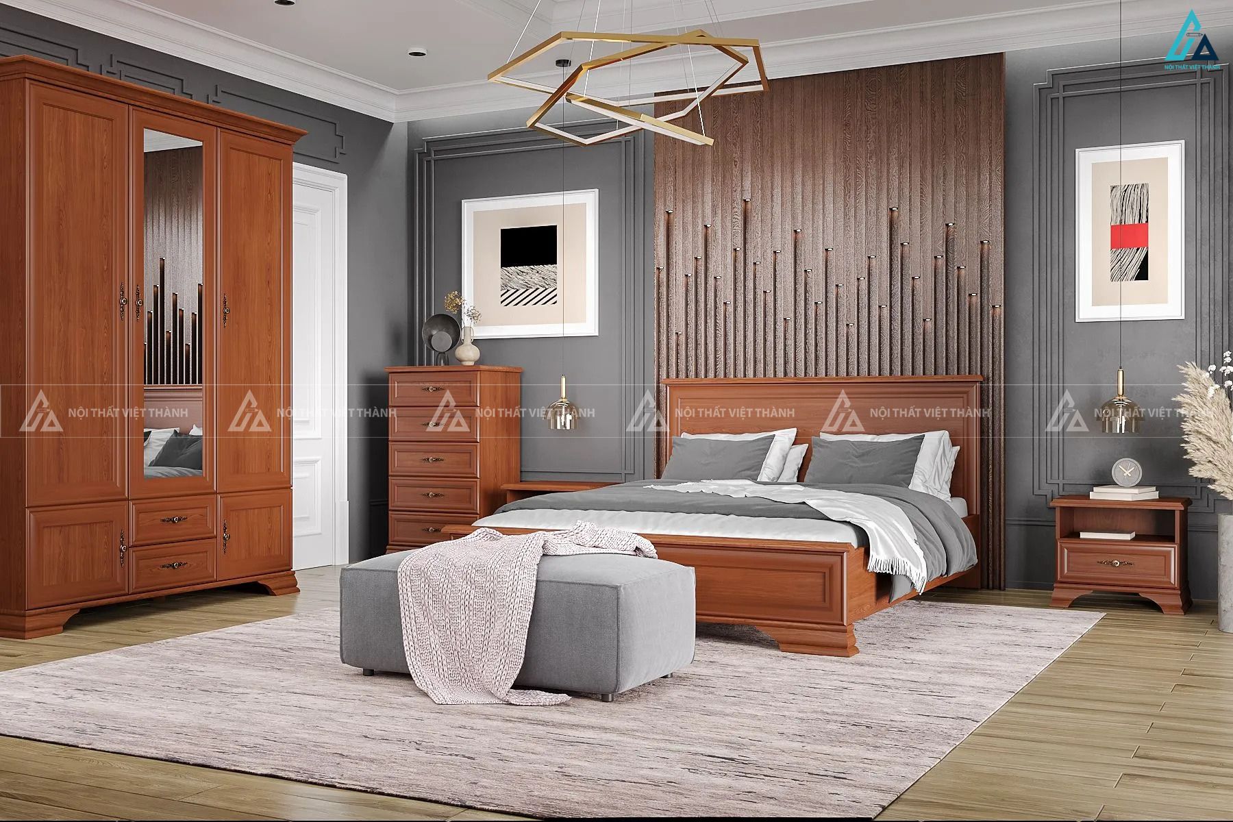 Mẫu tủ áo gỗ tự nhiên 3 cánh có gương soi thời thượng sang trọng 6