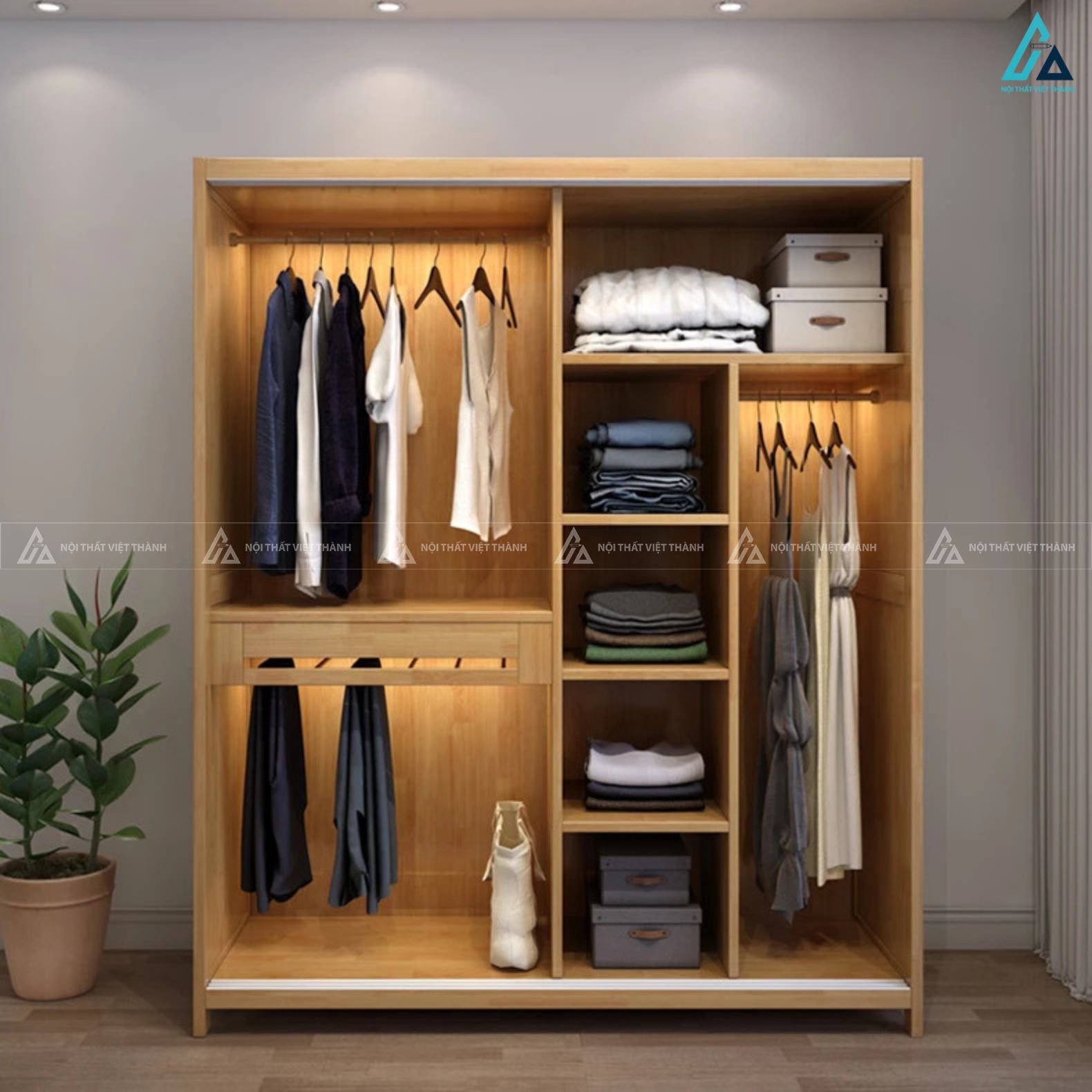 Tủ quần áo gỗ tự nhiên cửa lùa hiện đại tối ưu không gian phòng ngủ 4