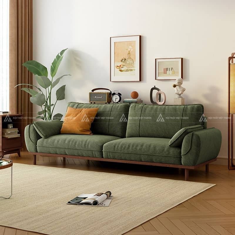 Mẫu sofa nỉ chữ I màu xanh rêu