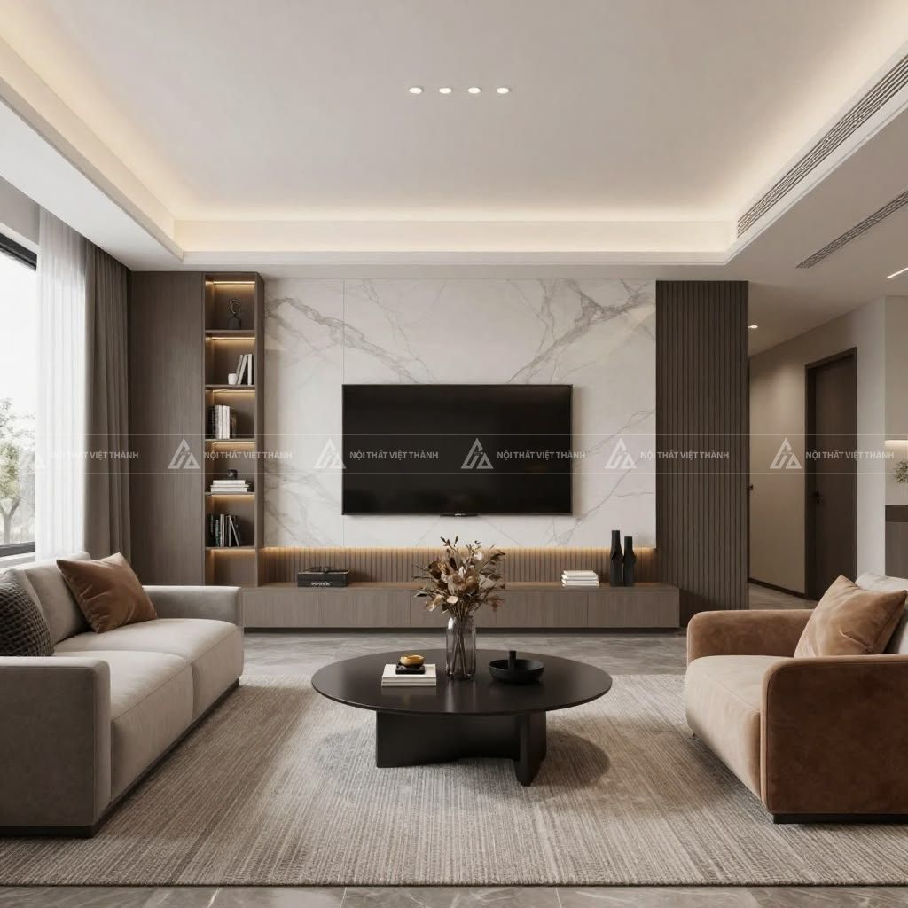 Bố trí kệ tivi cho phòng khách diện tích lớn