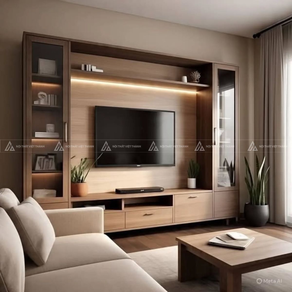 Mẫu kệ tivi phòng khách sang trọng nâng tầm không gian