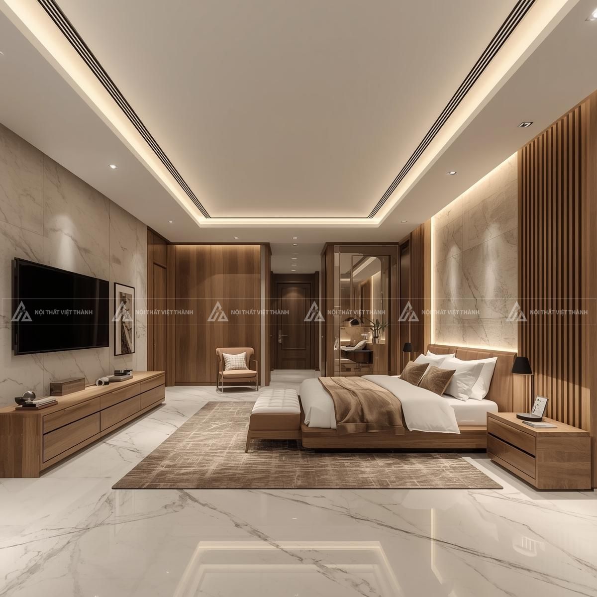 Bố trí giường ngủ cho phòng master lớn