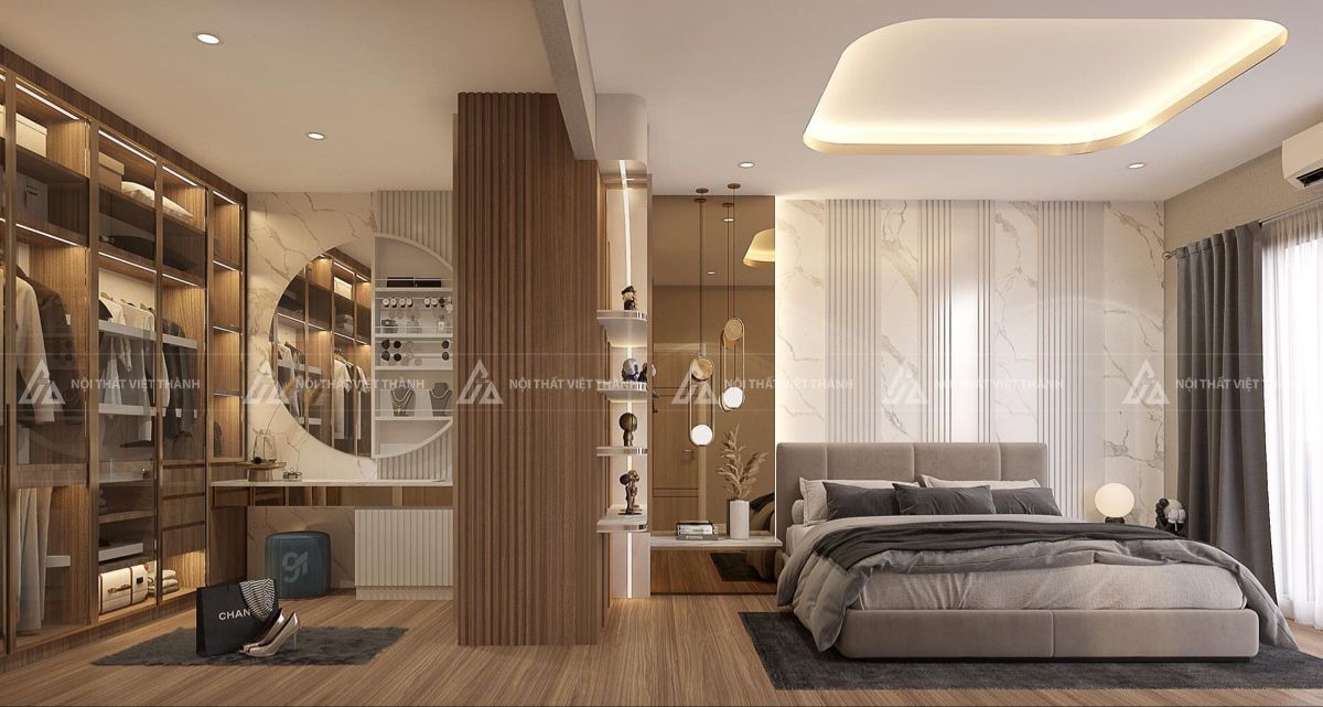 Bố trí giường ngủ có phòng thay đồ hợp lý