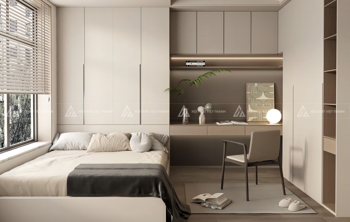 Bố trí giường ngủ tận dụng góc phòng