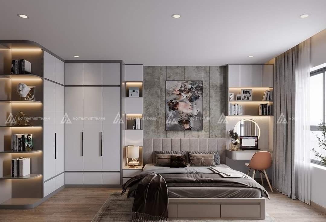 Bố trí tủ quần áo trong phòng ngủ có diện tích lớn