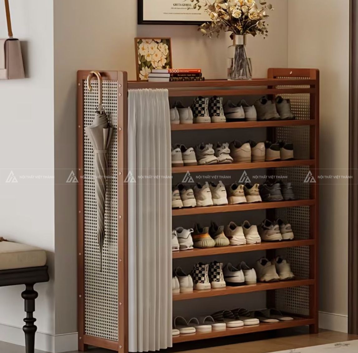 Mẫu tủ giày dép thông thoáng thiết kế cửa lùa độc đáo