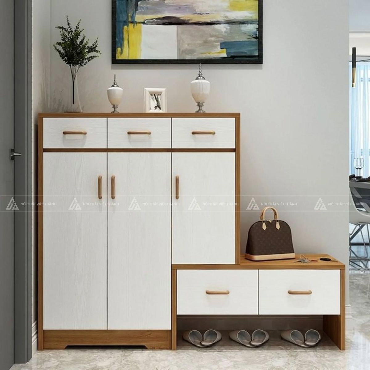 Mẫu tủ giày dép kèm chỗ ngồi tiện nghi