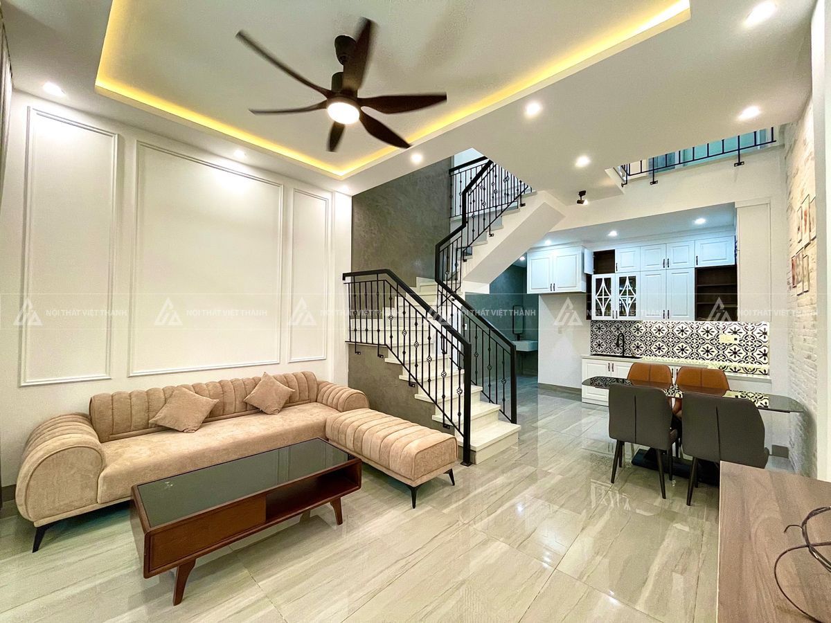 Bố trí nội thất nhà phố có phòng khách liền bếp