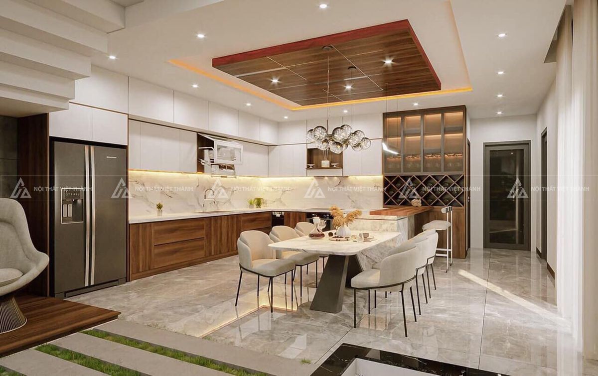 Nội thất phòng bếp nhà phố có khu vực ăn uống