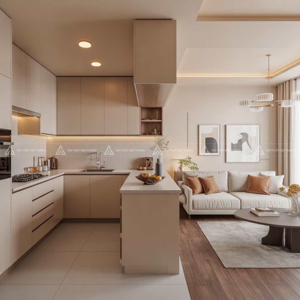 Nội thất chung cư căn hộ phòng khách liền bếp phong cách hiện đại