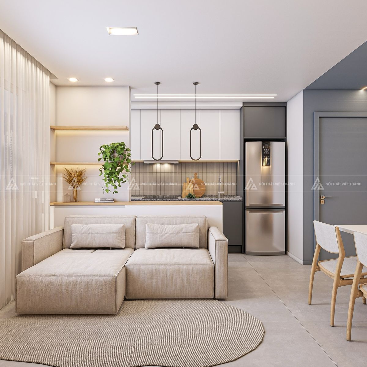 Lựa chọn nội thất phù hợp cho chung cư căn hộ phòng khách liền bếp