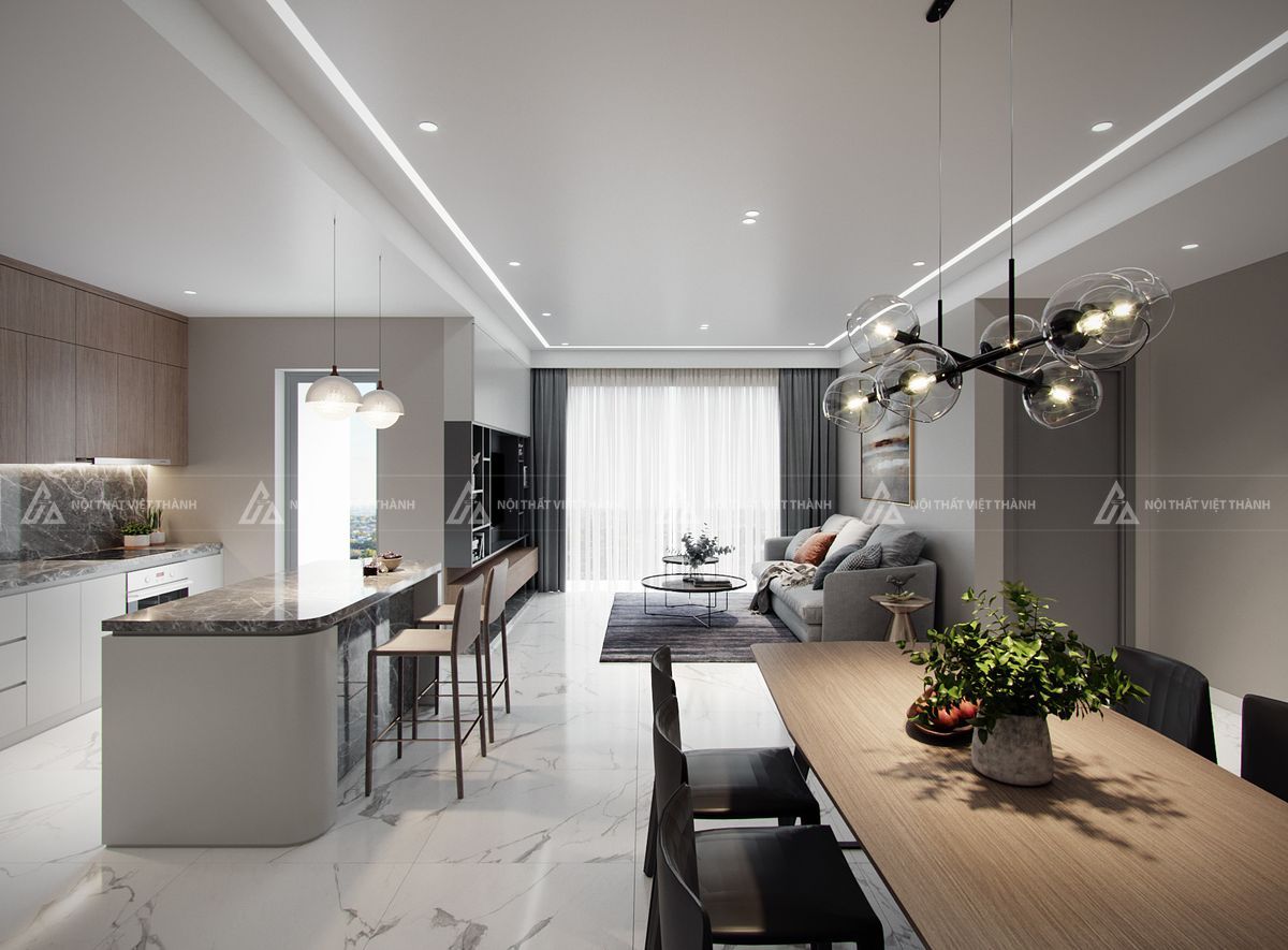 Nội thất chung cư căn hộ phòng khách liền bếp Luxury