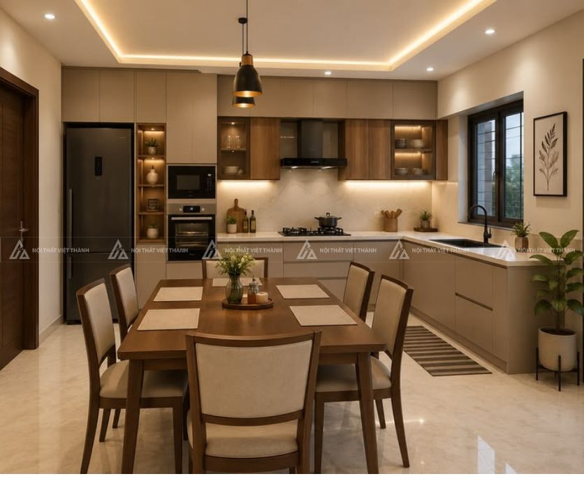 Sử dụng bộ bàn ăn trong khu vực bếp mở