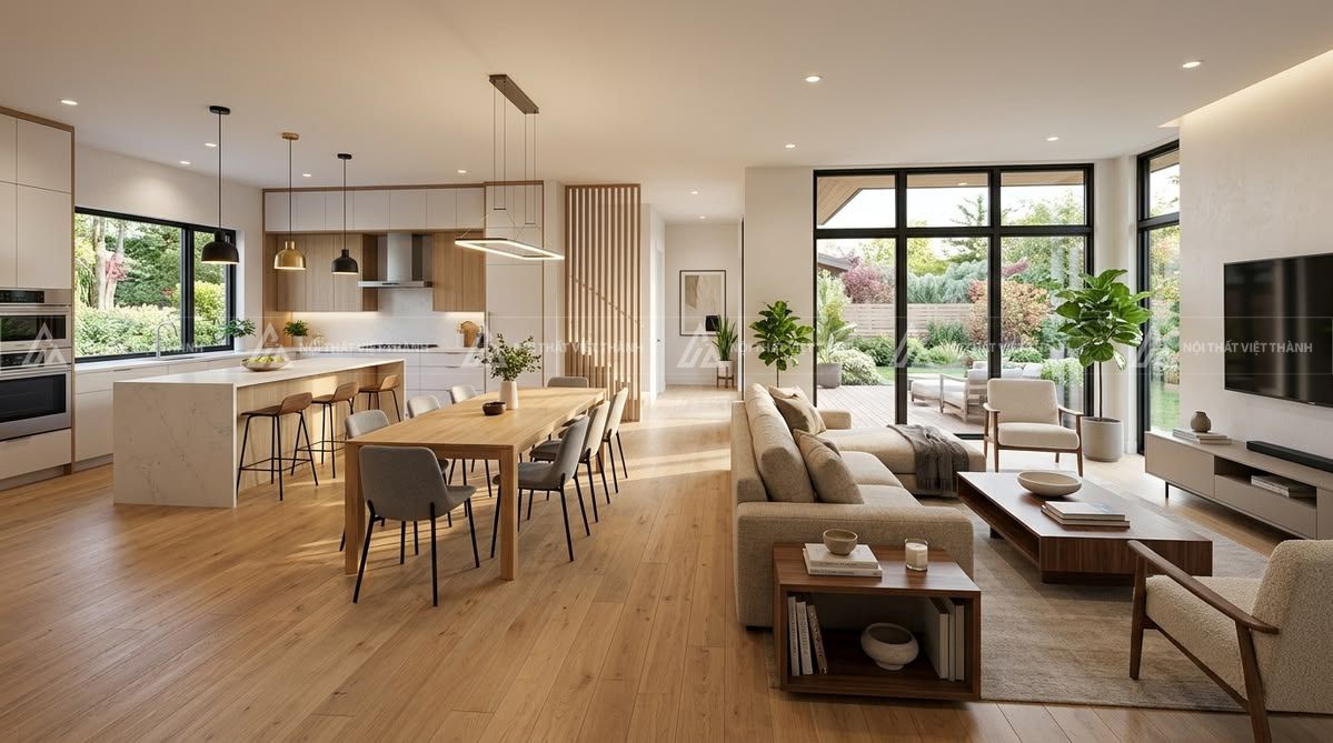 Nội thất nhà cấp 4 diện tích 80m2 thiết kế mở