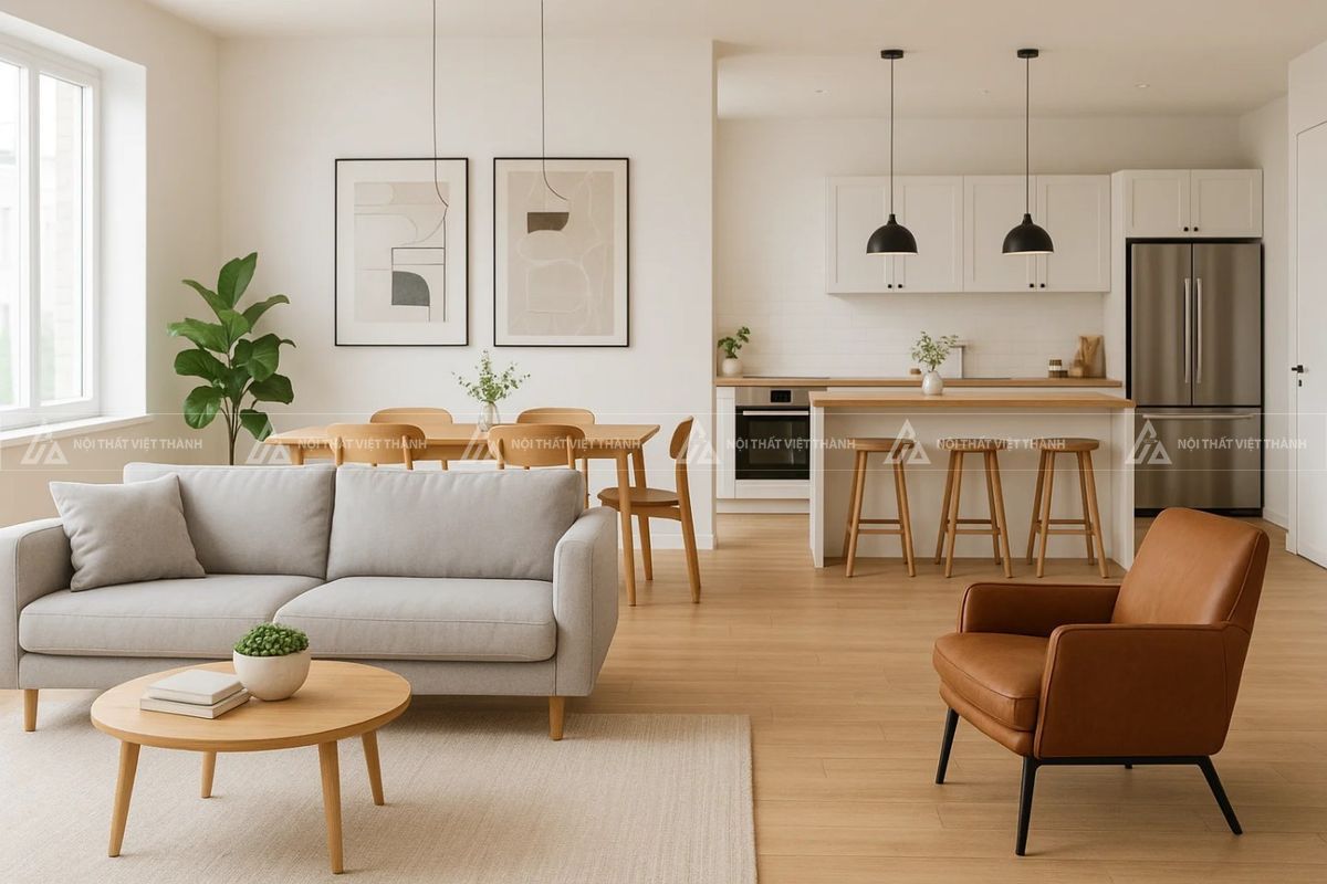 Nội thất nhà cấp 4 diện tích 50m2 hiện đại tối giản