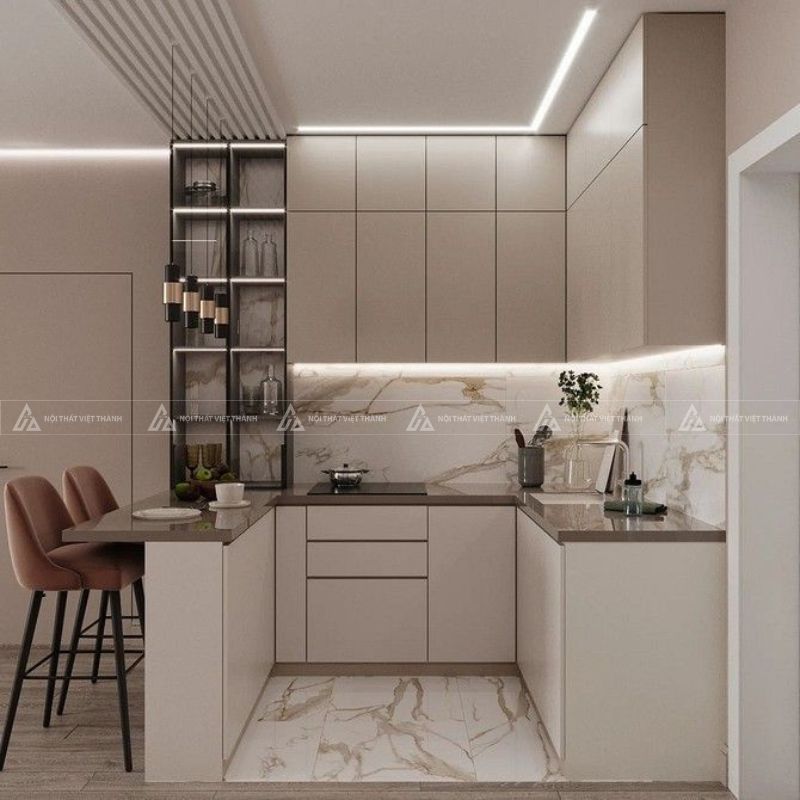 Thiết kế nội thất phòng bếp chung cư căn hộ diện tích nhỏ