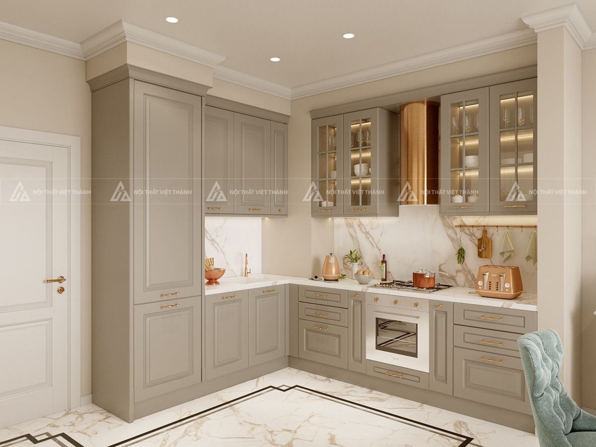 Thiết kế nội thất phòng bếp chung cư căn hộ Tân cổ điển