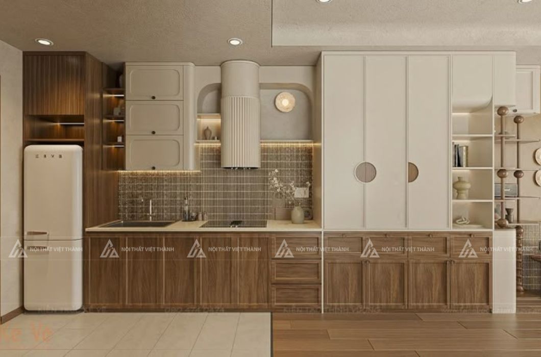 Thiết kế nội thất phòng bếp chung cư căn hộ Japandi