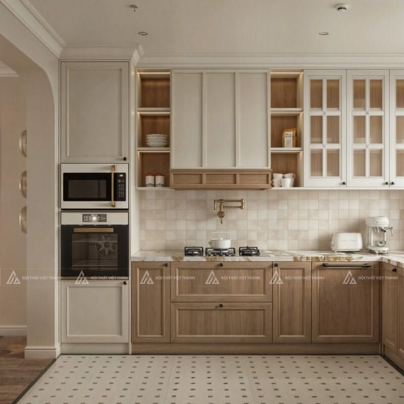 Nội thất phòng bếp gỗ công nghiệp phong cách Bắc Âu