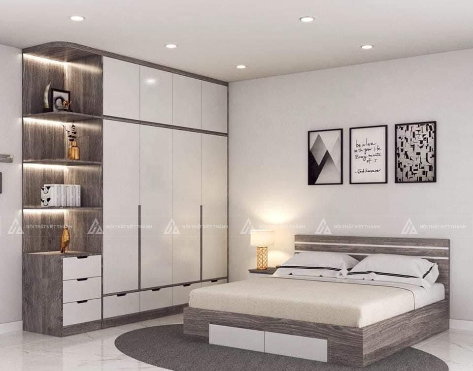 Mẫu tủ quần áo kịch trần cửa trắng kèm kệ trang trí