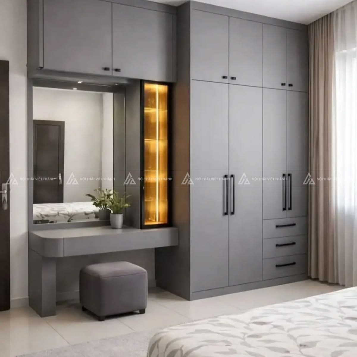 Mẫu tủ quần áo module kết hợp bàn trang điểm 