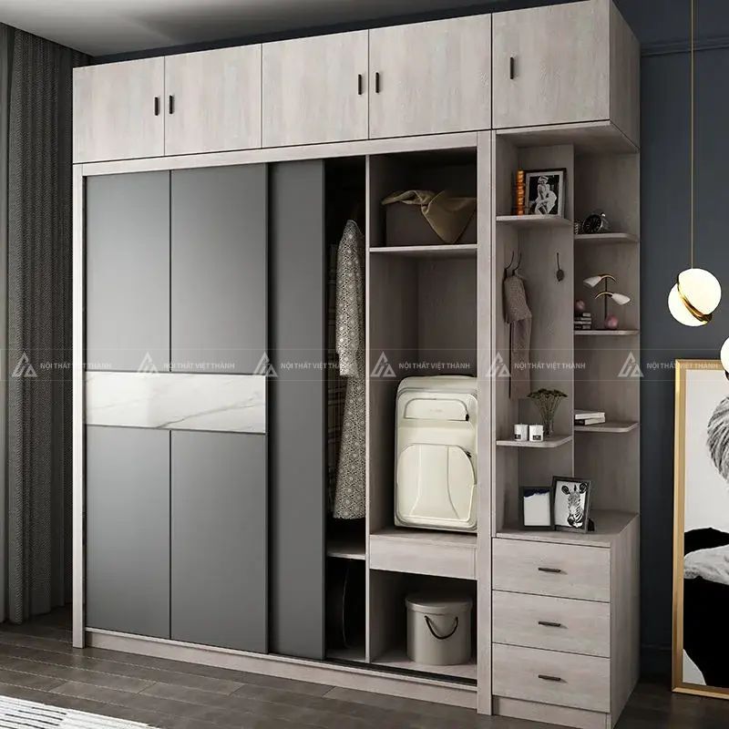 Mẫu tủ quần áo module kết hợp kệ trang trí mở