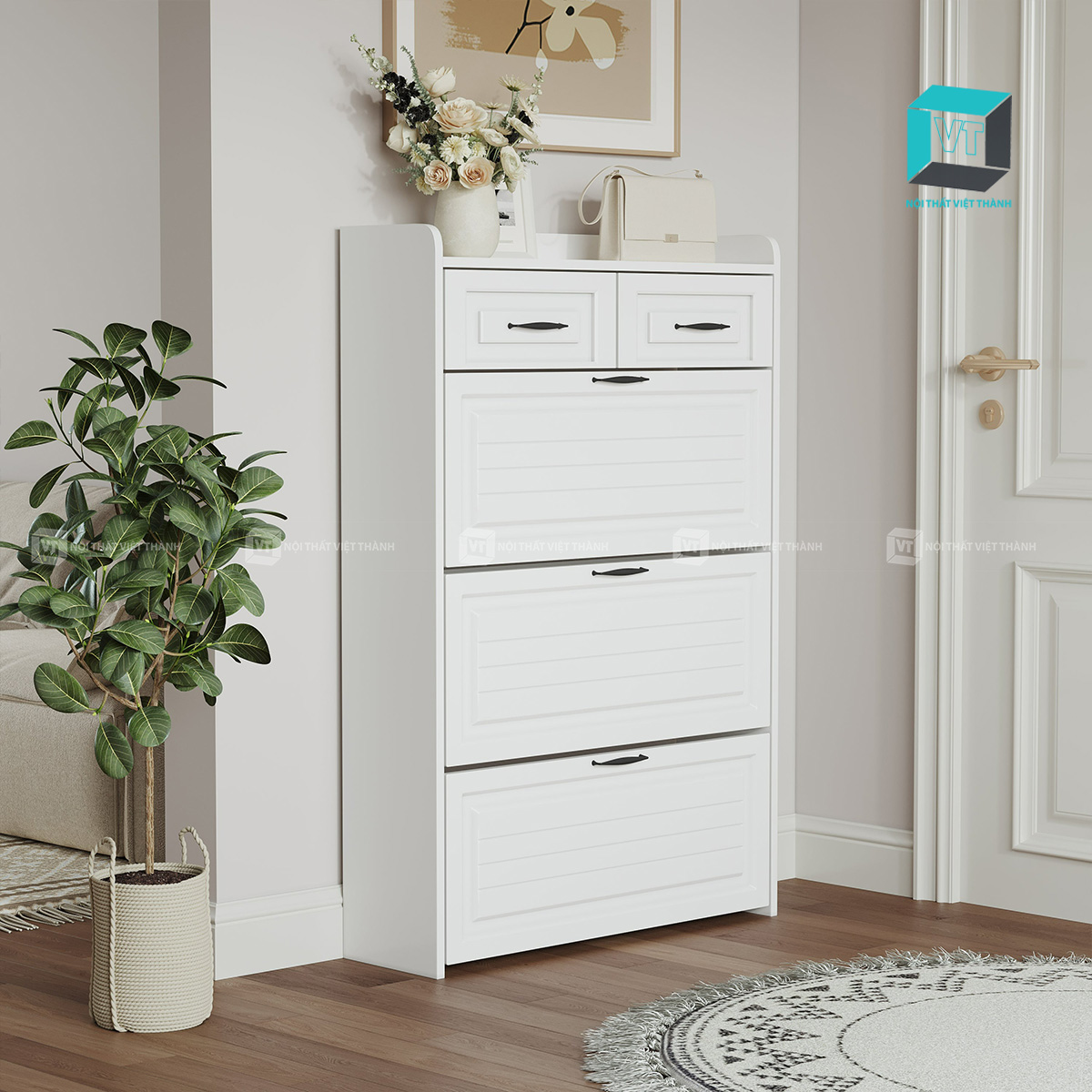 Mặt tủ rộng có thể đặt đồ trang trí